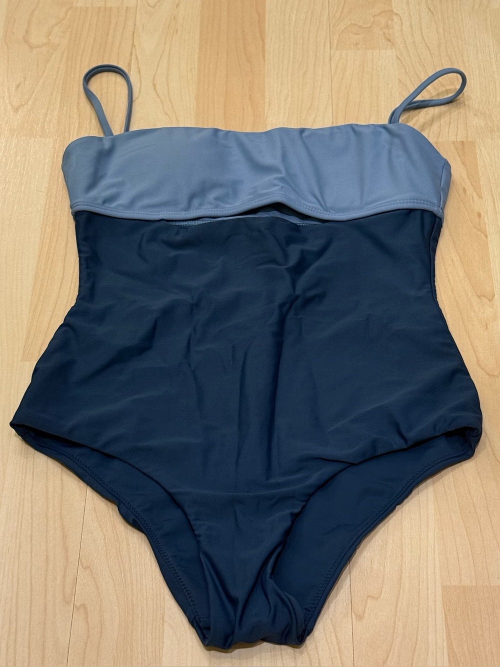 OAK + FORT Two-Tone Light Blue and Navy One-Piece Swimsuit